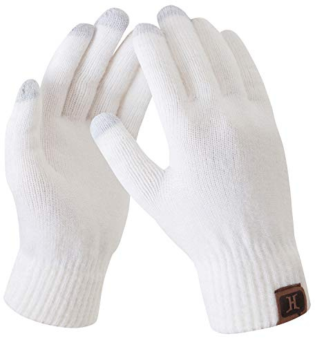 Fantastic Zone Women's Winter Stretch Cashmere Gloves for Women Solid Color Warm Knitted Thick Warm Gloves White One Size