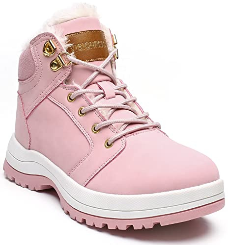 Visionreast Varma fodrade vinterskor, unisex, vattentäta vandringsskor, snöstövlar, vinter, vandring, för män och kvinnor, med snörning, halkfria, för utomhus, rosa, 39 EU