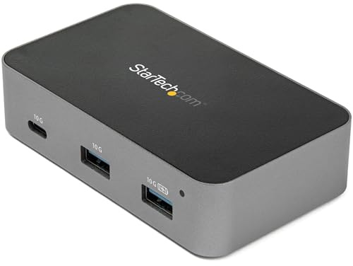 StarTech Hub USB-C de 3 Puertos 10Gbps con GbE y Wake-on-LAN (HB31C2A1CGS) | Puerto Gigabit RJ45, Carga rápida BC 1.2, Tramas jumbo, Etiquetado V-LAN