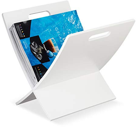 Relaxdays Zeitungsständer mit Tragegriff, Wohnzimmmer, modernes Design, Zeitschriftenständer Holz, 31 x 30 x 34 cm, weiß