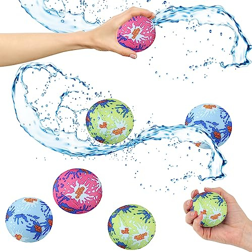 Splash Water Bouncing Absorbant Ball, Outdoor Pool Water Fight Activity Fun Toy Games, Birthday Party Events, Gatherings, 3 Inches (6-Pack)