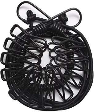 Jacyren Wäscheleine, 2 Stück Flexible Wäscheleine mit 12 beschichteten Klammern und Positionierung Schnalle,180-360cm für Outdoor Camping (Schwarz, 6)