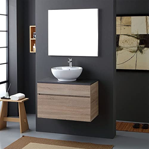 Kiamami Valentina Mobile bagno sospeso da 80cm con top antracite e specchio | Sole