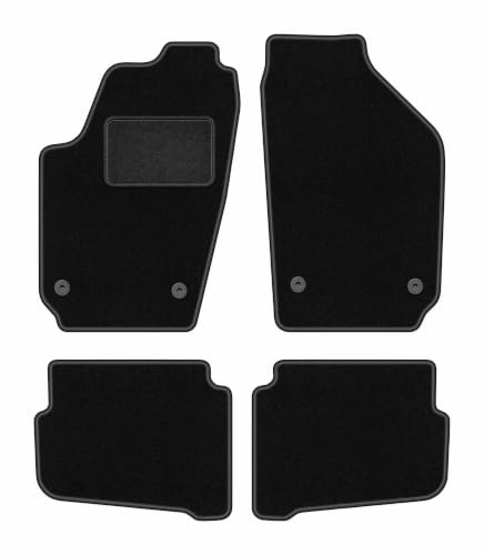 Velours-Fußmatten passend für Volkswagen Polo IV 9N 2001-2009, Schwarz, LUX | passend für Schrägheck; Velours-Teppich (Polypropylen), ca. 6,5 mm; rutschfest, vormontierte Befestigungen (Typ AVOWAL)