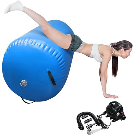 BYBAG Air Barrel Back Roller Inflatable Tumbling Mat with Electric Pump,Tumble Track Gymnastic Equipment Exercise Mats for Home Use,Gym Training,Cheer leading,Yoga(BLUE, 60CM*100CM)