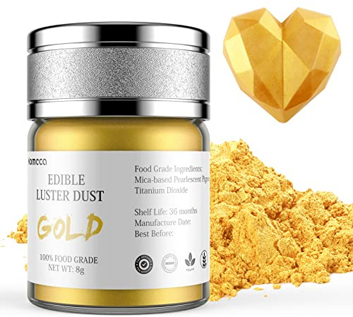 Nomeca Edible Luster Dust, 8 Grams Food Grade Gold Cake Dust Metallic Shimmer Christmas Food Coloring Powder for Cake Decorating, Baking, Fondant, Gumpaste, Chocolate, Candy, Drinks, Cookies - Gold