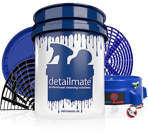 detailmate Kit de lavage voiture professionnel - seau de lavage 5 US GAL 20l, moto - lavage manuel en douceur - avec couvercle/GritGuard insert à saletés/Grit Guard washboard/seau Dolly à rouler