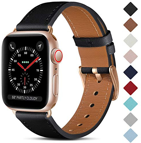 CeMiKa Läderrem kompatibel med Apple Watch-rem 38 mm 40 mm 41 mm 42 mm 44 mm 45 mm, äkta läderremmar kompatibla med iWatch- rem serie 7/6/SE/5/4/3/2/1, 38 mm/40 mm/41 mm, svart/roséguld