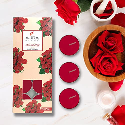 AuraDecor Paquete de 10 velas perfumadas con aroma a candelita || Velas de spa || 3 horas de tiempo de combustión (rosa inglesa)