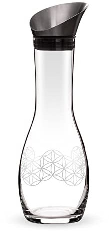 VitaJuwel Era FLOWER OF LIFE | Glaskaraffe für Edelsteinphiolen mit Blume des Lebens - Gravur (ohne Edelsteinphiole)