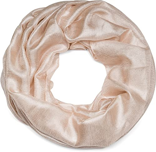styleBREAKER Foulard femme loop léger et soyeux avec paillettes en couleurs unies, foulard tubulaire, écharpe 01016214, couleur:Crème-beige
