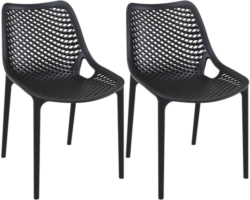 CLP 2er Set Stühle Air I Stapelbar I UV-Lichtbeständig I Wasserabweisend, Farbe:schwarz