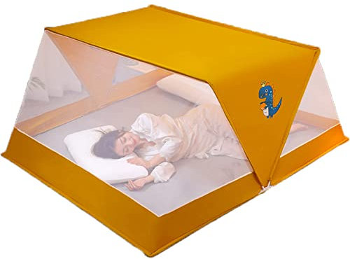 DONGCY Moskitonetz Bett Tragbare Fliegennetz Zelt Faltbare Mückennetz Falten Netze Heim Outdoor Reise Keine Installation Nötig,Yellow,135 * 190 * 80cm