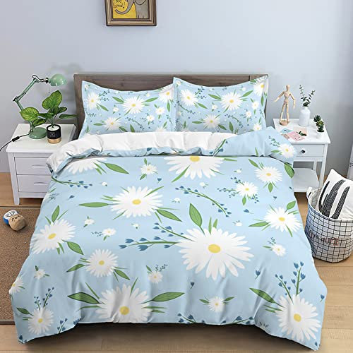 Funda Nordica Cama 105 Crisantemo Azul Ropa de Cama para Niños Adultos con Cremallera cómodo y Transpirable Microfibra Fundas Nordicas 200x200 cm + 2 Fundas de Almohada 50x80 cm