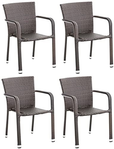 CLP Polyrattan-Gartenstühle Leonie I Pflegeleichte Outdoor-Stapelstühle I Wetterbeständige Gartenstühle I erhältlich, Farbe:braun
