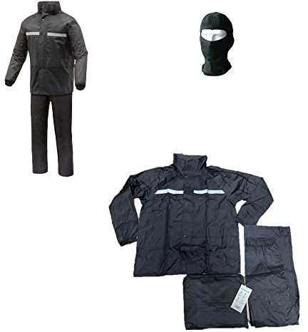 Conjunto de chaqueta y pantalón antilluvia, tamaño M, kit antiviento, lluvia y frío, completo chaqueta + pantalón para moto scooter hombre mujer negro exterior de nailon ajustable con elástico