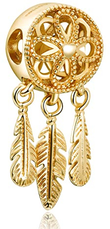 Amuefer Atrapasueños Dorado Charms para Pulseras y Collares, Colgante de Plata de Ley con Circonita Cúbica, Navidad Joyería Regalos para Mujeres