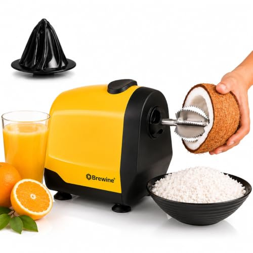 Brewine Coconut Scraper With Citrus Juice Press, 200 Watts… (Yellow)