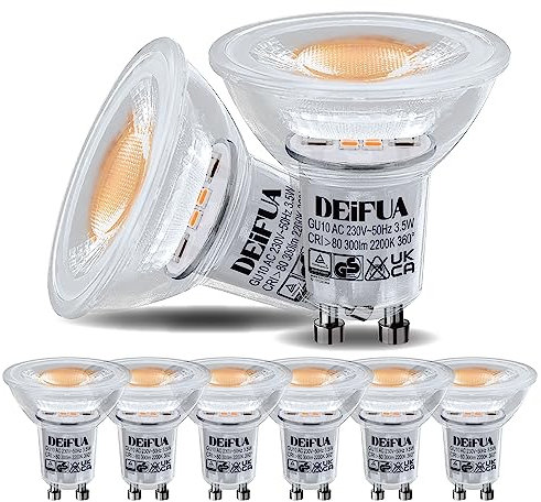 DEIFUA Lampadina LED GU10 Luce Bianco Caldo 2200K 3.5W Equivalente 50W Alogena, Pacco da 6, 385lm PAR16 Senza sfarfallio, Lampada Riflettore Ambrata Vintage, Fascio Largo 360° Non-Dimmerabile