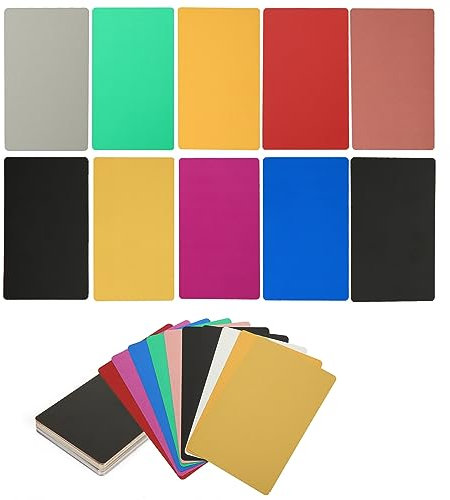 FVIEXE 300 Stück Metall-Visitenkarten-Rohlinge – 0,21 mm dick, mehrfarbige Namenskarten für individuelle Gravur, Farbdruck, metallisch, DIY-Geschenk, VIP-Karten