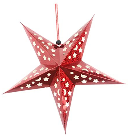 Garneck Pentagramm-papierlaterne Für Weihnachtsdekoration Hängende Fünfzackige Sternlampe Mit Mond Und Sternmuster Für Partys Und Feste Rot