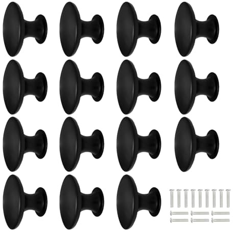 GOTRUST 15PCS Black Drawer Knobs 30mm, Cabinet Door Knobs, Cupboard Handles | Round Solid Kitchen Cupboard Pulls, Mushroom Drawer Knob with Screws for Furniture Cupboard Door Kitchen Wardrobes
