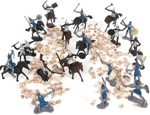 28 teilige Mittelalter Soldaten Figuren, Mini Spielsoldaten Plastik Militärfiguren Spielfiguren Set Mittelalterliche Alte römische Soldaten Ritter Warriors Horses Armee Bogenschütze Militärspielzeug