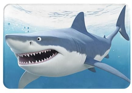 Tappetino assorbente per porta d'ingresso, con stampa di squalo, antiscivolo, per interni, ingresso, garage, patio, 40,6 x 61 cm