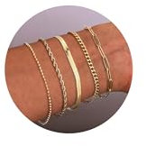 LOLIAS 5 Pcs Gold Bracelet for Women 14K Gold Plated Stacking Bracelets Rope Cuban Figaro Bead Chain Gold Bracelets Link Charm Bracelets Set Gold Jewellery for Women