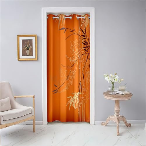 Odot Verdunkelungsvorhänge mit Ösen, Bambusblätter Muster Raumteiler Vorhang Türvorhang Thermo Blackout Thermovorhang Winter Kälteschutz Türvorhang für Tür Schrank (80x180cm,Blatt)