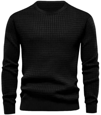 MakingDa Män vanlig tröja långärmad pullover rund hals manschett vintage passform golf t-shirt lätt andningsbar mjuk arbete fitness sport tröjor