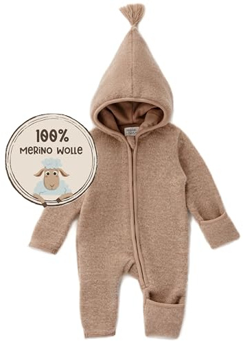 MIRARI Kids Merinowolle Fleeceanzug Baby mit Reißverschluss und Kapuze