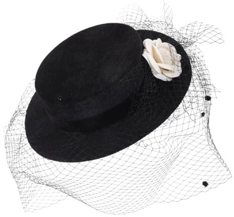 VALICLUD Eleganter Teeparty-hut Für Damen Schwarzer -kirchenhut Mit Breiter Krempe Schleier Modisches Blumendesign Leichte Foto-requisiten