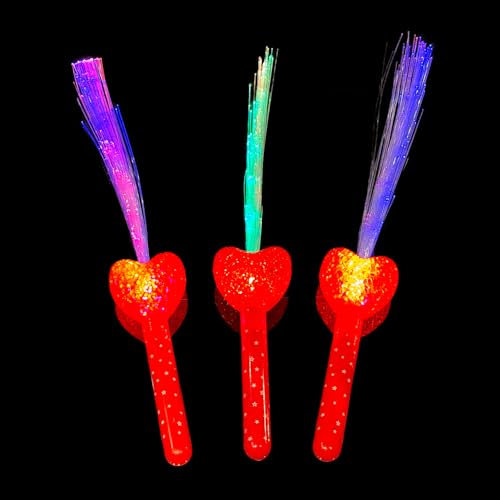 BF Souvenirs 3 Stück LED Herz Leuchtstab Glasfaser Blinkstab Partystab Leuchtwedel 36cm / in 3 Farben - Hochzeit Konzert Party (rot)