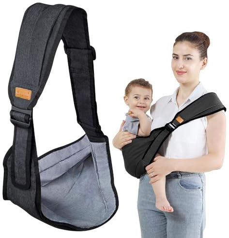 Einstellbar Tragetuch für Neugeborene, Seitlich Kindertrage, Multifunktionale Baby Tragegurt für Kleinkinder Bis 15Kg (Schwarz)