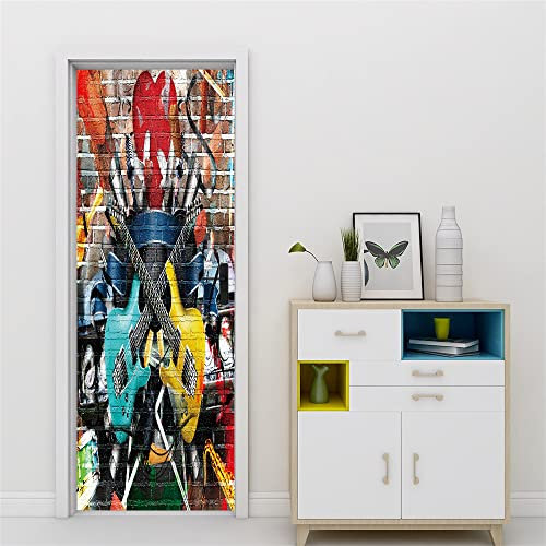3D Türtapete 70x200 Türaufkleber Selbstklebend Türfolie Poster Fototapete Türbilder Türtattoos Wasserdichte Tür Stickers für Kinderzimmer Wohnzimmer Badezimmer Gitarre