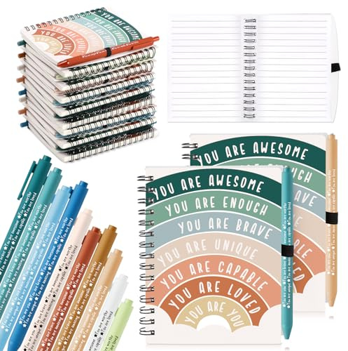 Thenshop 40 Pcs Team Employee Appreciation Gifts Bulk: 20 Mental Health Wellness Journals & 20 Self Care Pens for Women Coworker Office Staff Social Worker Healthcare Docotor Nurse (Rainbow)