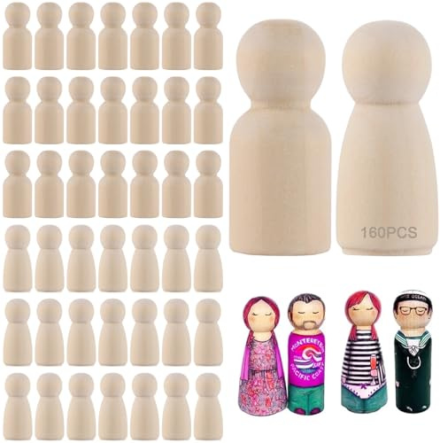 Oungy 160 stycken gör-det-själv träfigurer för målning och pyssel, gör-det-själv träfigurer för målning och pyssel, tomma träkoner för gör-det-själv-dekoration målning, pyssel herr och dam (35 mm)
