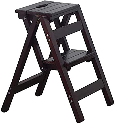 Solid Wood Folding Step Stool with 2 Steps Portable Small Ladder for Household Use