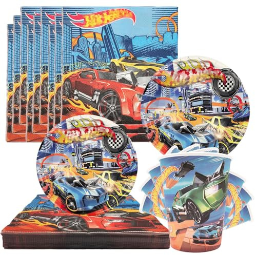 40 Stück Hot Wh-els Partygeschirr Set，Hot Wh-els Party Deko，Hot Wh-els Geburtstag Deko， Hot Wh-els Deko Geburtstag，20 Hot Wh-els Servietten，10 7'' Pappteller，10 Pappbecher