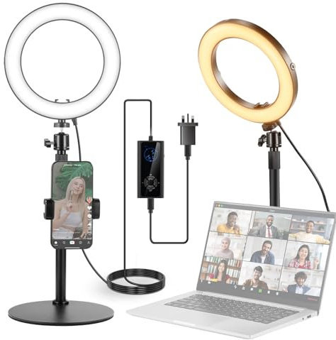 NEEWER 8 18W High Power Desk Ring Light with Stand & Phone Holder, Circle Selfie Ringlight for iPhone Streaming Vlogging Recording, Video Conference Lighting Kit for Laptop Computer Zoom Call, RH8B