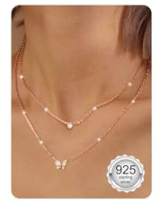 ORAZIO 2 Stück Kette Silber 925 Damen Halskette Silber Kette | Gold Herz Zirkon Schmetterling Goldkette Damen Silberkette Damen Kette Rosegold Schmuck Ketten