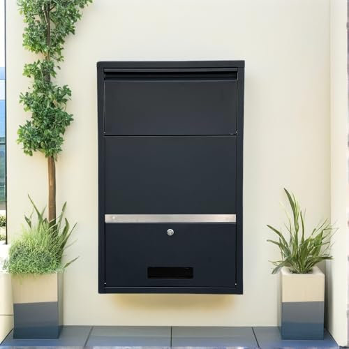 Boîte à Colis – Boîte aux Lettres pour Colis – Noir – Boîte à Colis – Boîte Murale ou Autonome – Comprend Support de Fixation Mural – Courrier & Colis – Tapis Amortisseur Offert – ParcelXL®