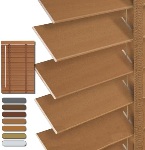 Store Venitien Bois avec Lamelles Horizontales De 50mm Store Venitien sans Percage 50x90cm 90x150cm Horizontaux Isolation Thermique Store Vénitien en Bois Massif sur Mesure(Brun)