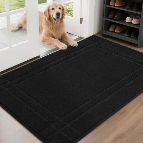 JSEI Schmutzfangmatte Innen – Geruchsfrei & Für Fußbodenheizung Geeignet | Fussmatte für Hund, rutschfest & Waschbar, 80 x 120 cm, Schwarz | Waschbare, schmutzabweisende und saugfähige Fußmatte für Eingangstür, feuchte Schuhe und Pfoten