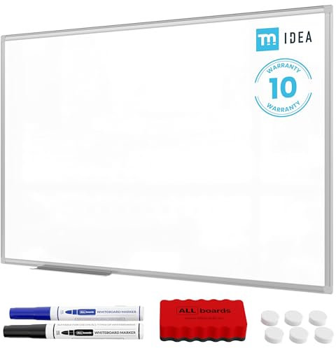 TM IDEA® Reihe Flex Magnetisches Whiteboard 120x80 cm Magnettafel kratzfest und trocken abwischbar mit 2 Whiteboard Stifte, 6 Magnete und 1 Schwamm, für Schule, Haus und Büro
