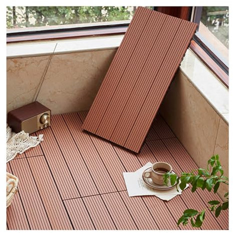 WPC Baldosa de Madera, Suelo de WPC con Sistema de Enchufe Suelos de Plástico Compuesto de Exterior para Terraza Jardin Café A1 6pc