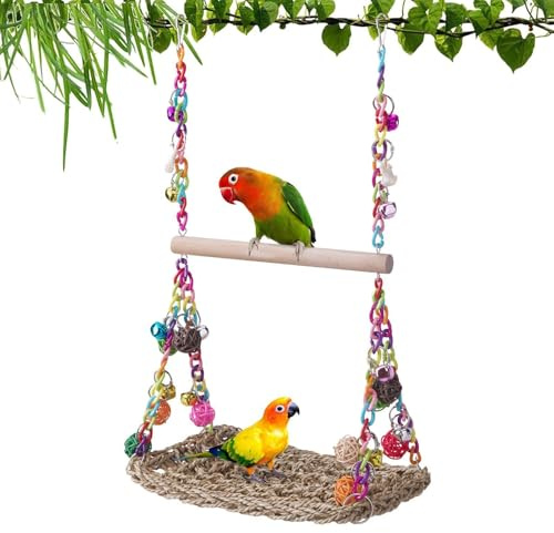 Altalena per uccelli | Altalena in legno per parrocchetti, arrampicata in piedi letto per animali domestici per calopsitte, pappagalli, piccioncini, fringuelli