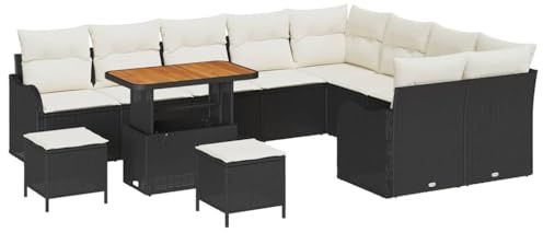 vidaXL Fyra-sits Trädgårdsoffa Med Gräddvita Kuddar Svart Korg Modulär Sittmöbler För Patio Och Loveseat Sektion Kudde Stol Soffa