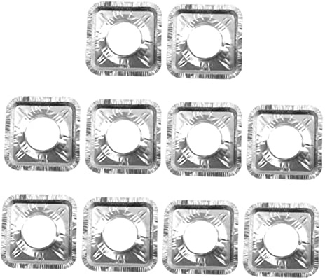 Healifty Revêtements De Cuisinière à Gaz Carrés en Papier D'aluminium Résistant à La Chaleur l'huile, Lot de 10, Protège-brûleurs Réutilisables Cuisine à Gaz, Nettoyage Facile Et Usage Domestique